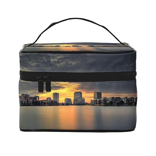 Goldene Pflanze Blätter Reise Make-up Tasche für Frauen, wasserdichte Kosmetiktasche Faltbare Kulturtasche Lehrer Geschenke, Irving Texas Sonnenuntergang, Einheitsgröße von BONDIJ