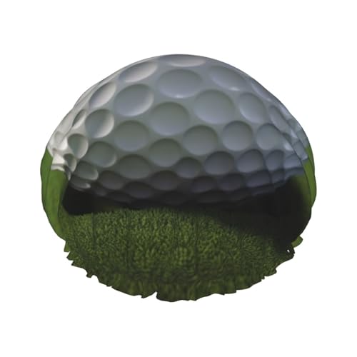 Golfball bedruckte Duschhaube für Frauen, wasserdichte Badekappen, wiederverwendbar, doppellagig, Duschhut, Badeduschkappen für Männer, Damen, Spa, Salon von BONDIJ