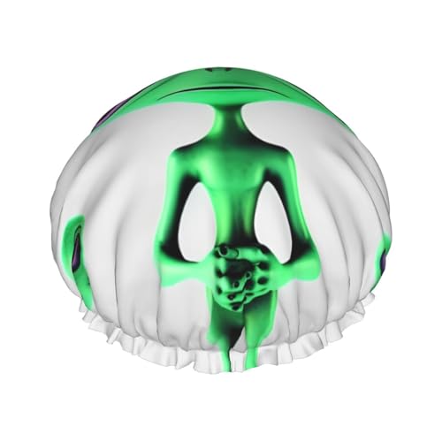 Grüne Alien-bedruckte Duschhaube für Frauen, wasserdichte Badekappen, wiederverwendbar, doppellagig, Duschhut, Bade-Duschkappen für Männer, Damen, Spa, Salon von BONDIJ