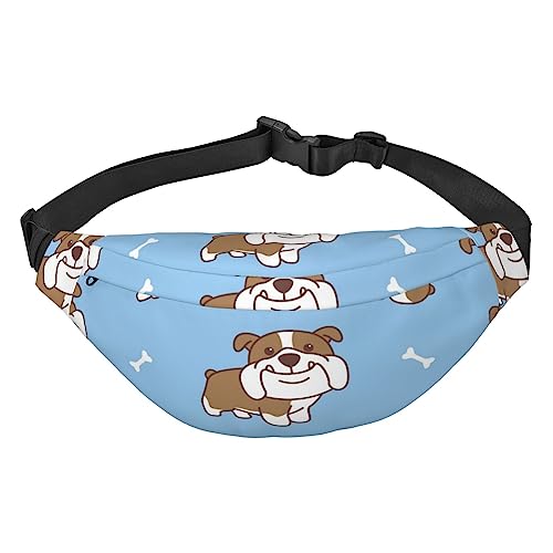 Gürteltasche mit englischer Bulldogge, nahtlos, Illustration, für Damen und Herren, leicht, verstellbar, für Reisen, Wandern, Radfahren, Schwarz , Einheitsgröße von BONDIJ