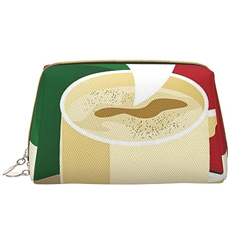 Hand Col Graviertes Kartenleder Waschbare Make-up-Tasche für Frauen, Reise-Kosmetiktaschen, tragbares Federmäppchen mit Reißverschluss, Italienische Flagge Kaffee, Einheitsgröße von BONDIJ