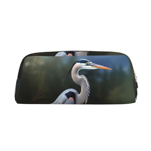 Heron Bedrucktes Leder-Federmäppchen, tragbar, Reise-Make-up-Tasche, große Kapazität, Kulturbeutel, Reißverschluss, Aufbewahrungstasche für Frauen und Mädchen, gold, Einheitsgröße, Taschen-Organizer von BONDIJ