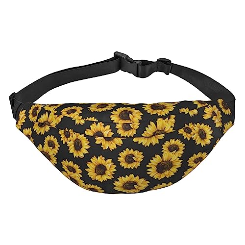 Hipster Goldene Sonnenblumen-Bauchtaschen für Damen und Herren, leicht, verstellbar, für Reisen, Wandern, Radfahren, Schwarz , Einheitsgröße von BONDIJ