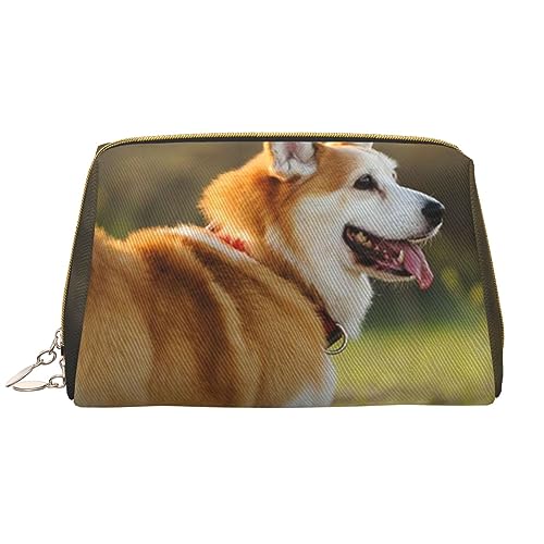 Kosmetiktasche für Damen, Motiv: Kerzen und Orchideen, Leder, waschbar, Reise-Kosmetiktaschen, tragbar, mit Reißverschluss, Federmäppchen, Hund Corgi, Einheitsgröße von BONDIJ