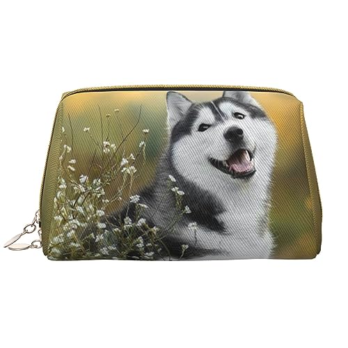 Kosmetiktasche für Damen, Motiv: Kerzen und Orchideen, Leder, waschbar, Reise-Kosmetiktaschen, tragbar, mit Reißverschluss, Federmäppchen, Niedliche Husky-Hunde, Einheitsgröße von BONDIJ