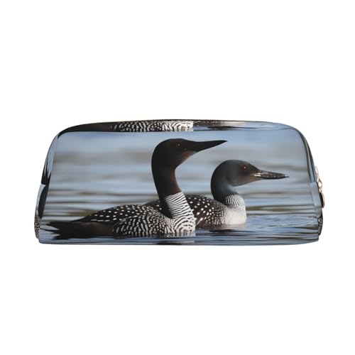 Loon Birds Bedrucktes Federmäppchen aus Leder, tragbar, Reise-Make-up-Tasche, große Kapazität, Kulturbeutel, Reißverschluss, Aufbewahrungstasche für Frauen und Mädchen, gold, Einheitsgröße, von BONDIJ