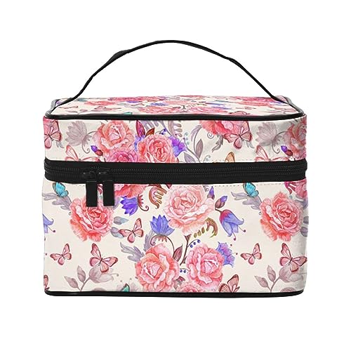 Mallard Sunset Reise-Make-up-Tasche für Frauen, wasserabweisende Kosmetiktasche, faltbar, Kulturbeutel, Lehrer-Geschenke, Blume, Rose, Schmetterling, Einheitsgröße von BONDIJ