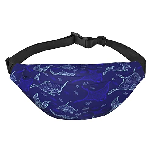 Manta Ray and Fish Bauchtaschen für Damen und Herren, leicht, verstellbare Hüfttasche für Reisen, Wandern, Radfahren, Schwarz, Einheitsgröße, Schwarz , Einheitsgröße von BONDIJ