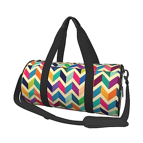 Mehrfarbig Zig Zag Runde Turnbeutel Große Kapazität Reise Duffle Bag, langlebige Runde Reise Sport Taschen, Schwarz, Einheitsgröße, Schwarz , Einheitsgröße von BONDIJ