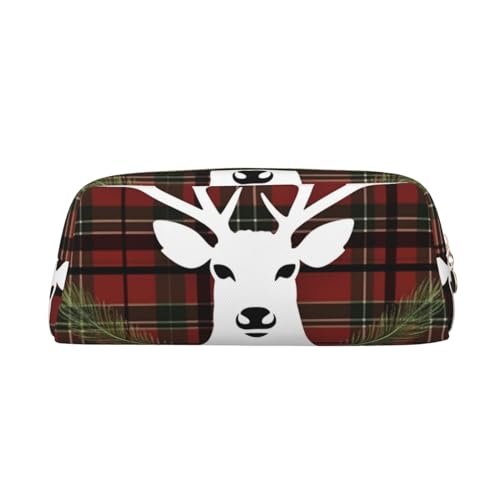 Merry Christmas Rentier Tartan Kariert Plaid Xmas Gedruckt Leder Federmäppchen Tragbare Reise Make-up Tasche Große Kapazität Kulturbeutel Reißverschluss Aufbewahrungstasche für Frauen Mädchen, gold, von BONDIJ