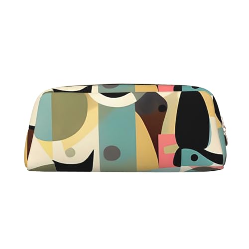 Mid-Century Modern Art Cat Printed Leather Pencil Case Portable Travel Makeup Bag Large Capacity Toiletry Bag Zipper Storage Bag for Women Girls, gold, Einheitsgröße, Taschen-Organizer von BONDIJ