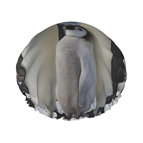 Niedliche Pinguin-Familien-Duschkappe, wiederverwendbar, doppellagig, wasserdicht, Bade-Duschhut für Damen, Herren, Kinder, Spa oder Salon von BONDIJ