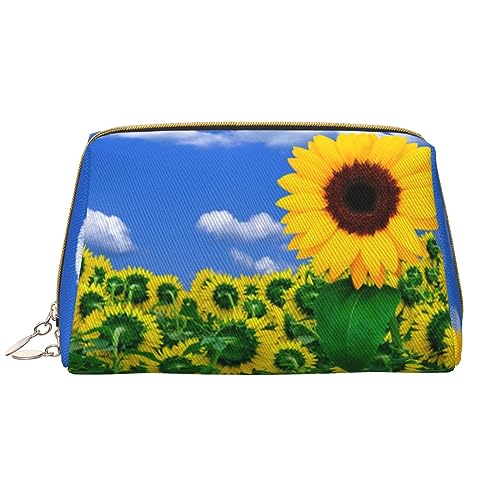Niedliche Sonnenblumen-Leder-Make-up-Tasche für Frauen, Reise-Kosmetiktaschen, tragbare Reißverschluss-Federmappe, Organizer-Tasche, Süße Sonnenblume, Einheitsgröße von BONDIJ