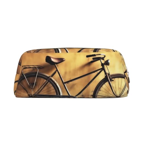 Old Bicycle Printed Leather Pencil Case Portable Travel Makeup Bag Large Capacity Toiletry Bag Zipper Storage Bag for Women Girls, gold, Einheitsgröße, Taschen-Organizer von BONDIJ