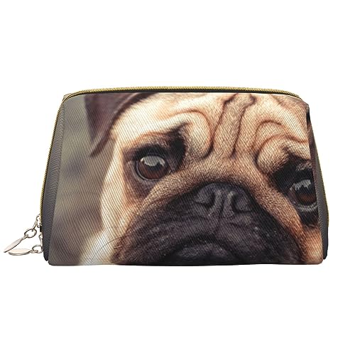 Pusteblumen-Leder-Make-up-Tasche für Damen, Reise-Kosmetiktaschen, tragbares Federmäppchen mit Reißverschluss, Niedlicher Mops-Hund, Einheitsgröße von BONDIJ