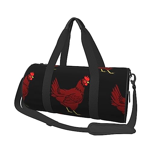 Red Chicken Runde Turnbeutel Große Kapazität Reise Duffle Bag, langlebige Runde Reise Sporttaschen, Schwarz, Einheitsgröße, Schwarz , Einheitsgröße von BONDIJ