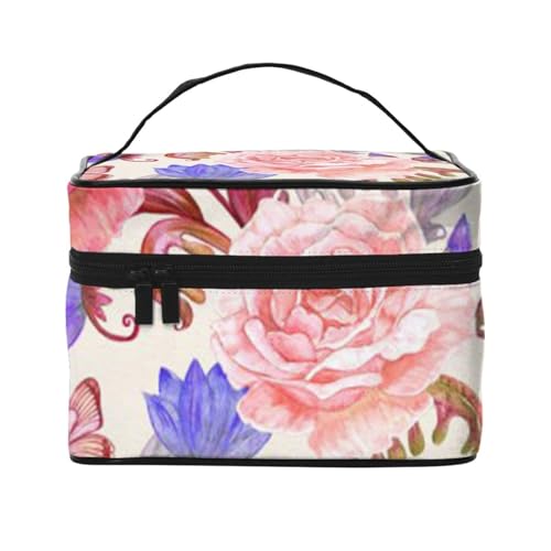 Reise-Make-up-Tasche für Damen, wasserabweisend, faltbar, Kulturbeutel, Lehrergeschenk, Grün, Blume, Rose, Schmetterling, Einheitsgröße von BONDIJ