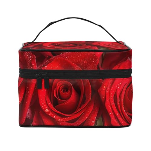 Reise-Make-up-Tasche für Damen, wasserabweisend, faltbar, Kulturbeutel, Lehrergeschenk, Rot, rote rose, Einheitsgröße von BONDIJ