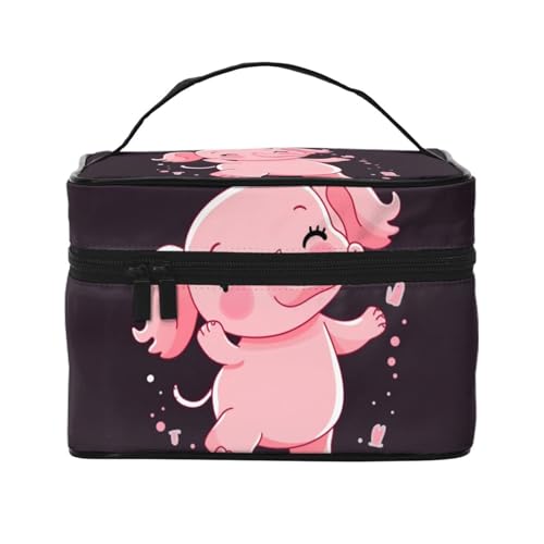 Reise-Make-up-Tasche mit Hund auf dem Gras für Damen, wasserabweisend, Kosmetiktasche, faltbar, Kulturbeutel, Lehrergeschenk, Rosa Elefant tanzender Cartoon, Einheitsgröße von BONDIJ