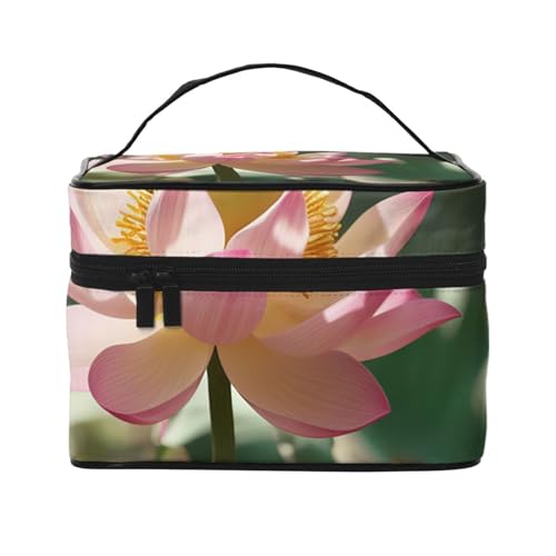 Rosa Lotus Nahaufnahme Reise Make-up Tasche für Frauen, wasserabweisende Kosmetiktasche, faltbar, Kulturbeutel, Lehrergeschenke, Pink Lotus Close-up, Einheitsgröße von BONDIJ