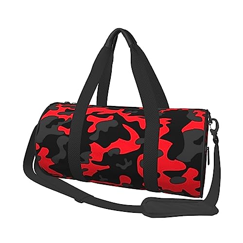 Rote Camo Runde Turnbeutel Große Kapazität Reise Duffle Bag, langlebige Runde Reise Sport Taschen, Schwarz, Einheitsgröße, Schwarz , Einheitsgröße von BONDIJ