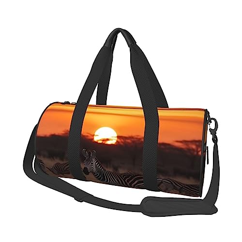 Runde Turnbeutel, Große Kapazität Reise Duffle Bag, Durable Afrika Sonnenuntergang Zebra Runde Reise Sport Taschen, Schwarz , Einheitsgröße von BONDIJ