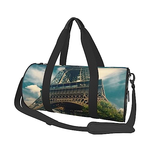 Runde Turnbeutel, Große Kapazität Reise Duffle Bag, Durable Eiffelturm Paris Runde Reise Sport Taschen, Schwarz , Einheitsgröße von BONDIJ