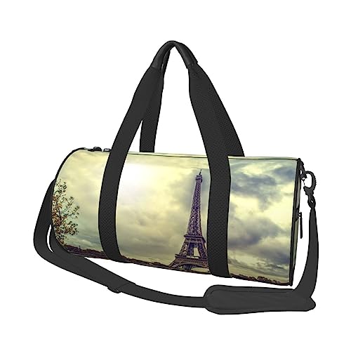 Runde Turnbeutel, Große Kapazität Reise Duffle Bag, Durable Eiffelturm Paris Runde Reise Sport Taschen, Schwarz , Einheitsgröße von BONDIJ