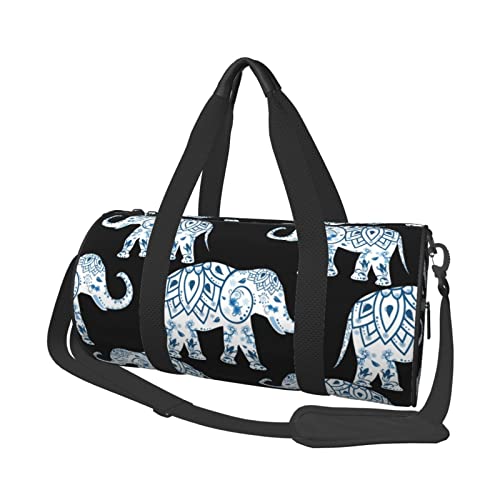 Runde Turnbeutel, Große Kapazität Reise Duffle Bag, Durable Elefant-Blau Schwarz Runde Reise Sport Taschen, Schwarz , Einheitsgröße von BONDIJ