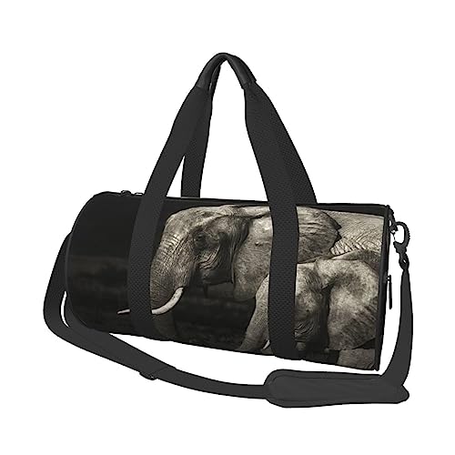 Runde Turnbeutel, Große Kapazität Reise Duffle Bag, Durable Elefant Schwarz Runde Reise Sport Taschen, Schwarz , Einheitsgröße von BONDIJ