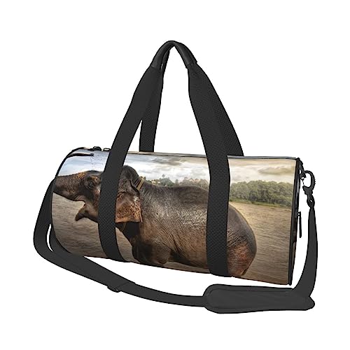 Runde Turnbeutel, Große Kapazität Reise Duffle Bag, Durable Elefant Spritzwasser Runde Reise Sport Taschen, Schwarz , Einheitsgröße von BONDIJ