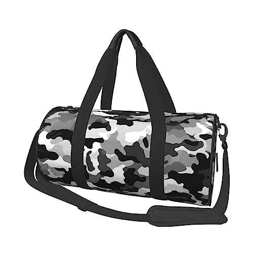 Runde Turnbeutel, Große Kapazität Reise Duffle Bag, Durable Schwarz Grau Weiß Camo Runde Reise Sport Taschen, Schwarz , Einheitsgröße von BONDIJ