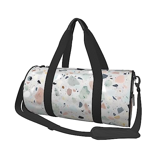 Runde Turnbeutel, Große Kapazität Reise Duffle Bag, Durable Terrazzo Marmor Pastell Runde Reise Sport Taschen, Schwarz , Einheitsgröße von BONDIJ