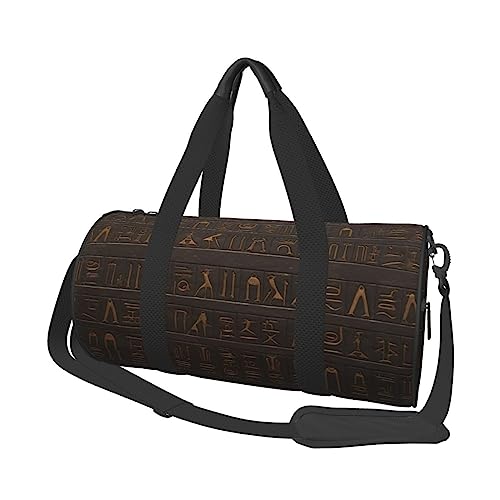 Runde Turnbeutel, Große Kapazität Reise Duffle Bag, Langlebige Alte Ägyptische Hieroglyphe Runde Reise Sport Taschen, Schwarz , Einheitsgröße von BONDIJ