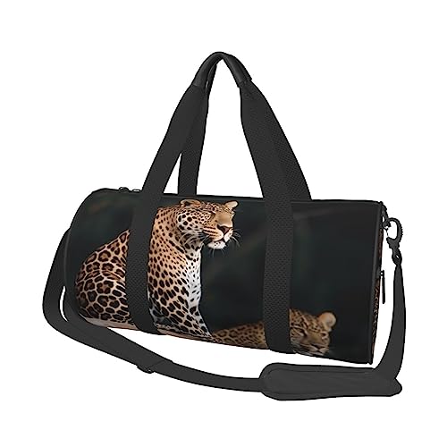 Runde Turnbeutel, große Kapazität Reise Duffle Bag, Durable African Leopard auf Felsen Runde Reise Sport Taschen, Schwarz , Einheitsgröße von BONDIJ