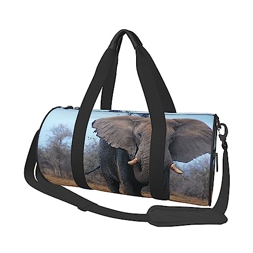 Runde Turnbeutel, große Kapazität Reise Duffle Bag, Durable Elefant Tier Runde Reise Sport Taschen, Schwarz , Einheitsgröße von BONDIJ