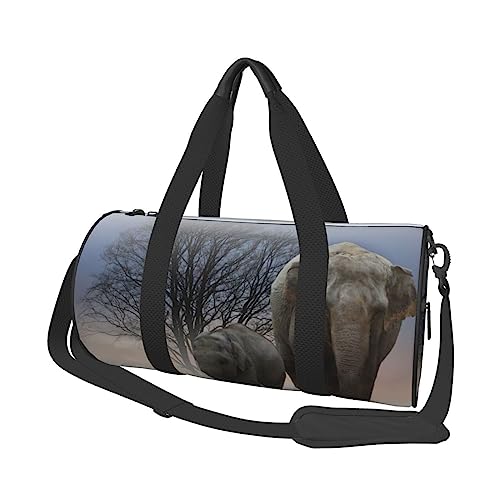 Runde Turnbeutel, große Kapazität Reise Duffle Bag, Durable Elefant im Nebel Runde Reise Sport Taschen, Schwarz , Einheitsgröße von BONDIJ