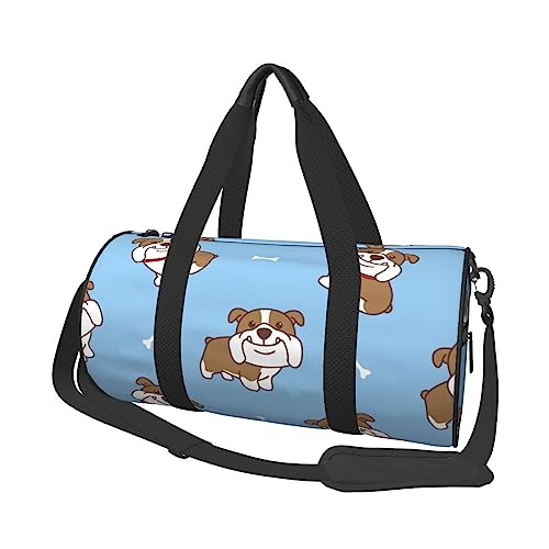 Runde Turnbeutel, große Kapazität Reise Duffle Bag, Durable Ethnic Bohemian Muster Runde Reise Sport Taschen, Englische Bulldogge nahtlose Illustration, Einheitsgröße von BONDIJ