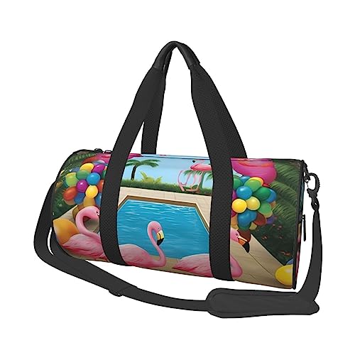 Runde Turnbeutel, große Kapazität Reise Duffle Bag, Durable Flamingo und Schwimmbad Runde Reise Sport Taschen, Schwarz , Einheitsgröße von BONDIJ