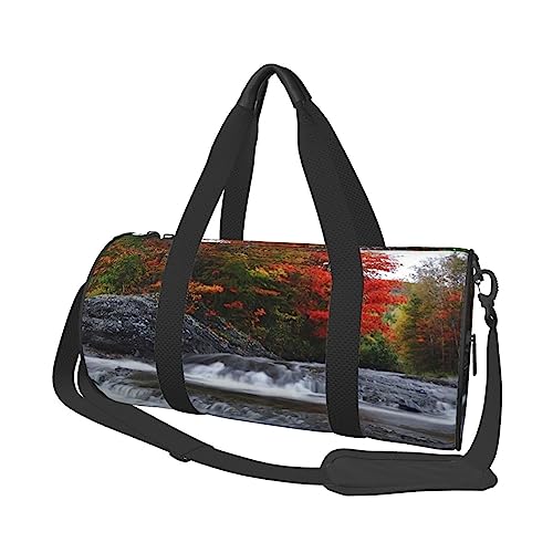 Runde Turnbeutel, große Kapazität Reise Duffle Bag, Durable Herbst Wald (2) Runde Reise Sport Taschen, Fall Bach Fluss Natur Landschaft, Einheitsgröße von BONDIJ