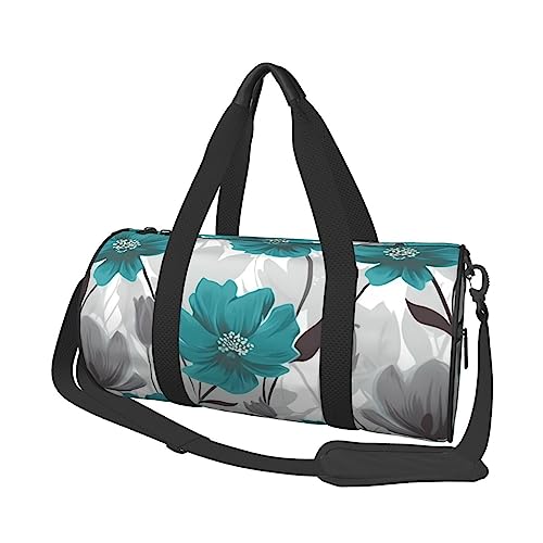 Runde Turnbeutel, große Kapazität Reise Duffle Bag, Durable Teal Grau und Weiß Floral Runde Reise Sport Taschen, Schwarz , Einheitsgröße von BONDIJ