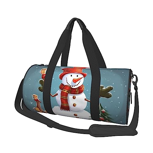 Runde Turnbeutel, große Kapazität Reise Duffle Bag, Durable Weihnachten Schneemann Runde Reise Sport Taschen, Schwarz , Einheitsgröße von BONDIJ