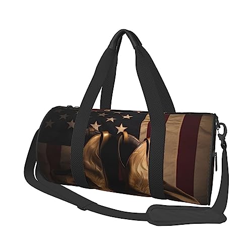 Runde Turnbeutel, große Kapazität Reise Duffle Bag, dauerhafte amerikanische Flagge Runde Reise Sport Taschen, Schwarz , Einheitsgröße von BONDIJ