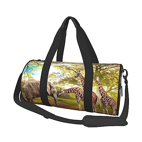 Runde Turnbeutel, große Kapazität Reise Duffle Bag, langlebige Elefant und Giraffe Runde Reise Sport Taschen, Schwarz , Einheitsgröße von BONDIJ