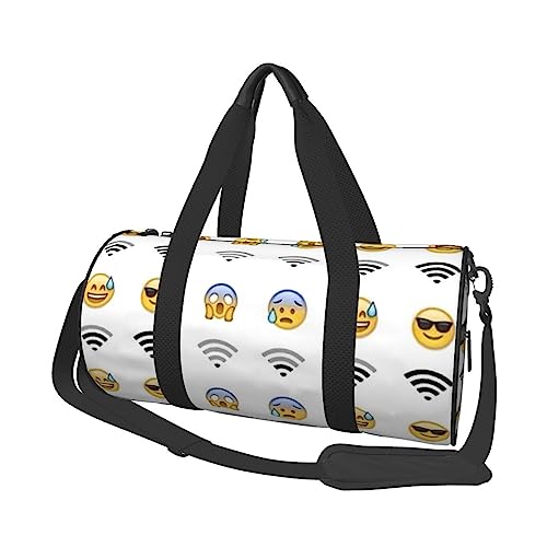 Runde Turnbeutel, große Kapazität Reise Duffle Bag, langlebige Emoticons und WiFi Runde Reise Sport Taschen, Schwarz , Einheitsgröße von BONDIJ