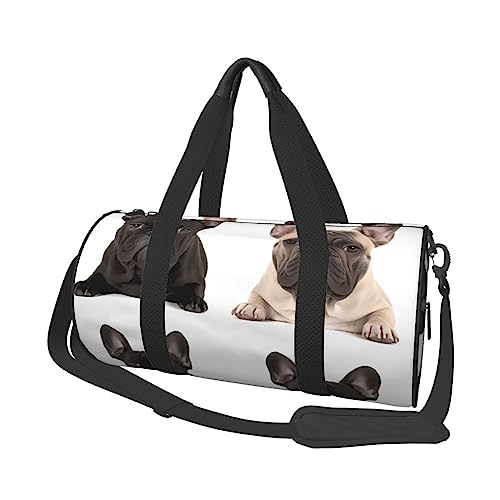 Runde Turnbeutel, große Kapazität Reise Duffle Bag, langlebige Französische Bulldogge Runde Reise Sport Taschen, Schwarz , Einheitsgröße von BONDIJ