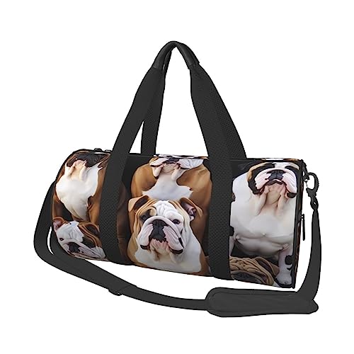 Runde Turnbeutel, große Kapazität Reise Duffle Bag, langlebige englische Bulldoggen Runde Reise Sport Taschen, Schwarz , Einheitsgröße von BONDIJ