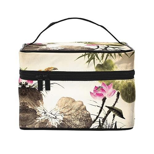 Russische Kunst Muster Reise Make-up Tasche für Frauen, Wasserabweisende Kosmetiktasche Faltbare Kulturtasche Lehrer Geschenke, Tinte Lotus Malerei, Einheitsgröße von BONDIJ