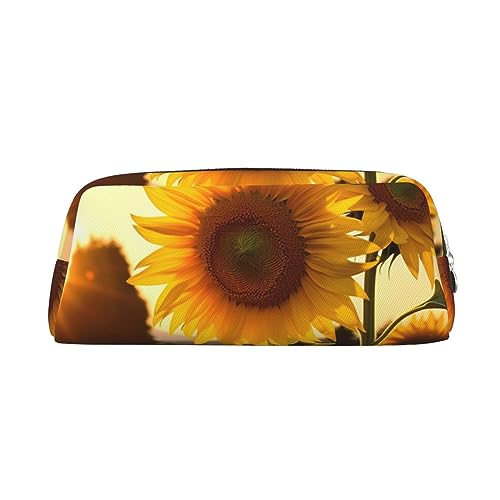 Schönes Federmäppchen aus Leder mit Sonnenblumen-Motiv, tragbar, Reise-Make-up-Tasche, große Kapazität, Kulturbeutel, Reißverschluss, Aufbewahrungstasche für Frauen und Mädchen, silber, Einheitsgröße, von BONDIJ