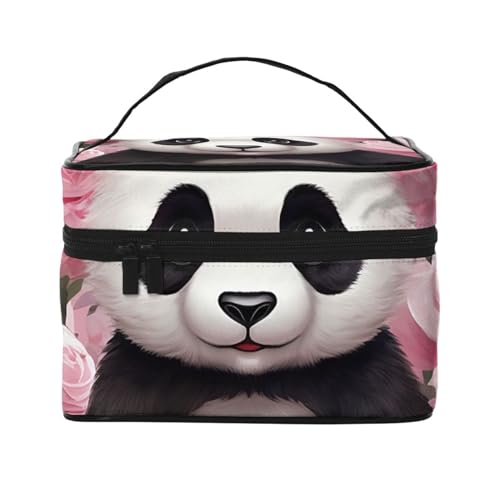 Spring Retro Auto Reise Make-up Tasche für Frauen, Wasserabweisende Kosmetiktasche Faltbare Kulturtasche Lehrer Geschenke, Panda Rose Blumen, Einheitsgröße von BONDIJ